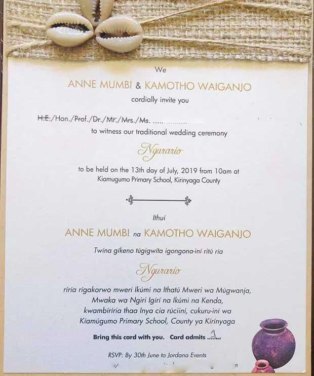Anne Waiguru's wedding invitation (Courtesy)