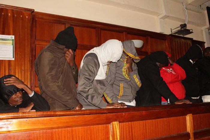 File image of some of the 15 suspects who were arrested in Kileleshwa with fake Gold at a Milimani court on Tuesday,May 14