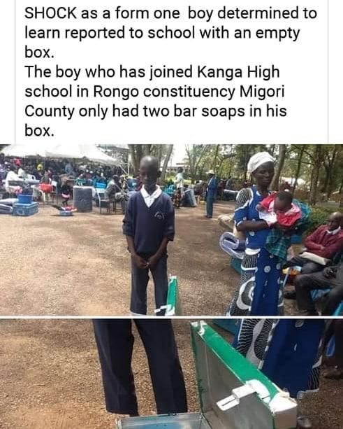Jalang’o comes to the rescue of form one student who reported to school with an empty metal Box (Photos)