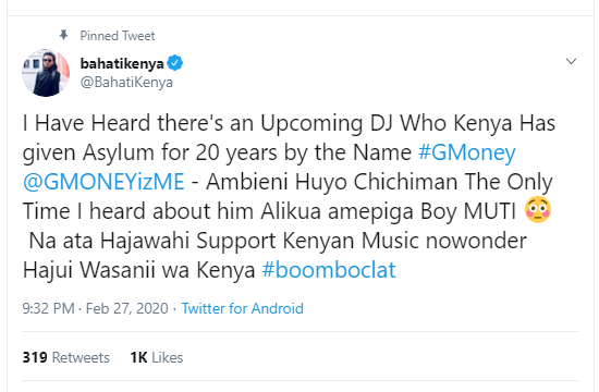 Bahati’s savage claps back at G Money after saying he doesn’t know him (Screenshots)