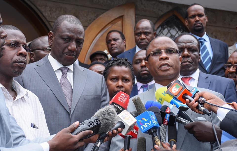 Edwin Abonyo, husband to Dr Joyce Laboso addressing journalists