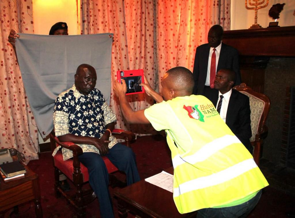 Former President Mzee Moi registers for Huduma Namba at his Kabarnet Gardens home in Nairobi