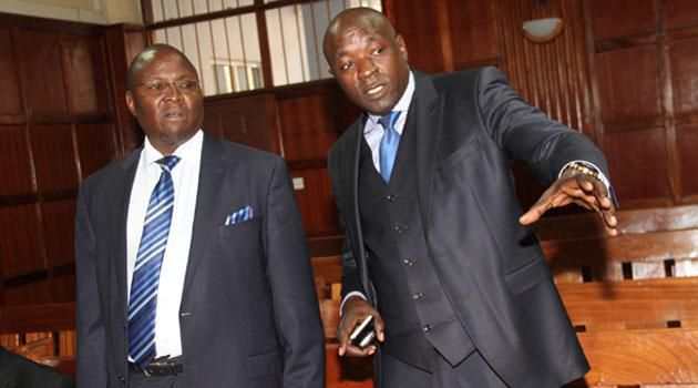 Lawyers Assa Nyakundi (L) and Cliff Ombeta (R) during a past appearance in court (Twitter)