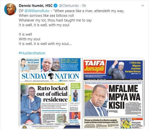 Dennis Itumbi, Kenyans react to news of DP Ruto being locked out of his official residence