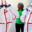 Kenyan medics during a demonstration of preparations for any potential coronavirus cases at the Mbagathi Hospital, isolation centre for the disease, in Nairobi