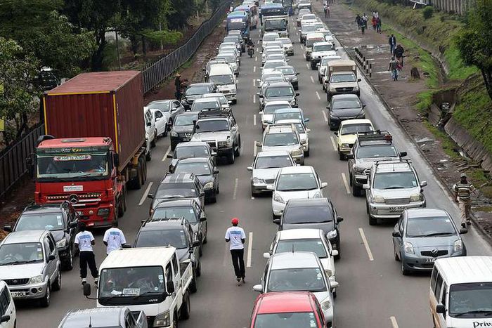 Motorists held up in a traffic jam