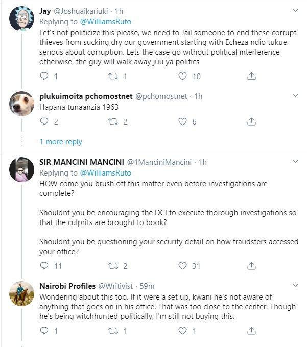 DP Ruto roasted by Kenyans on Twitter after his remarks on Echesa’s Sh40B scandal backfired