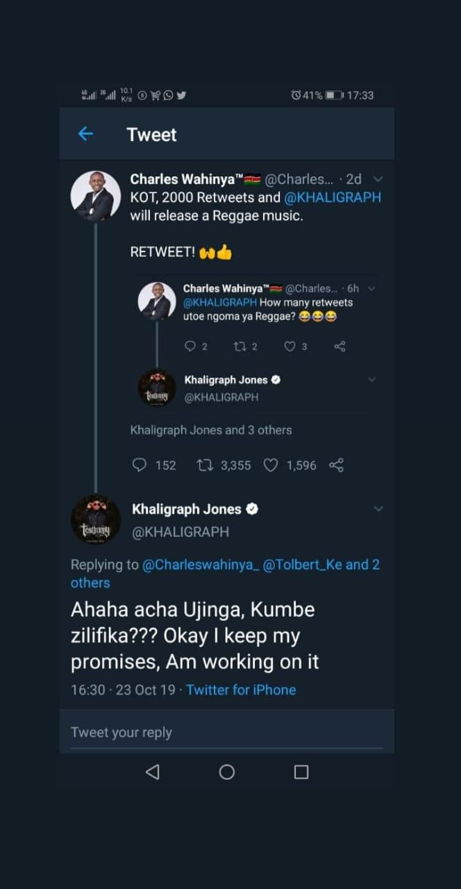 Khaligraph Jones to drop Reggae song after dare by Twitter influencer