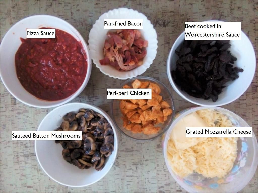 Recipe with a Pulselive twist: Chicken/Mushroom pizza, Beef/Bacon pizza (Pre-cooked ingredients)