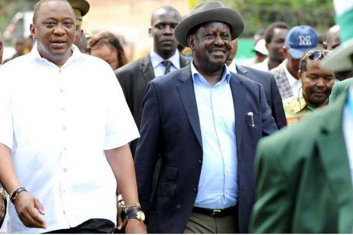 File image of Raila Odinga with President Uhuru Kenyatta The two leaders will preside over a Mashujaa day celebrations