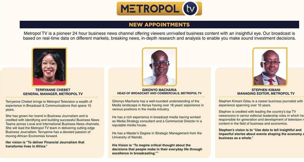 Terryanne Chebet. Terryanne Chebet appointed General Manager Metropol TV