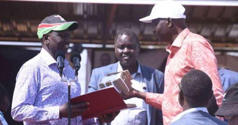 File image of DP Ruto at a past harambee where he donated cash