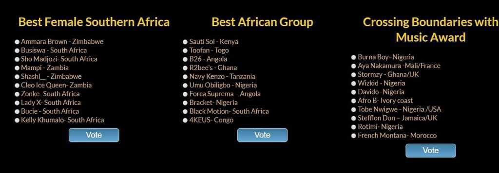 Full List of Nominees for 2018 African Muzik Magazine Awards