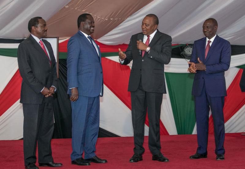 Kalonzo Musyoka, Raila Odinga, President Uhuru Kenyatta and DP William Ruto at a past event