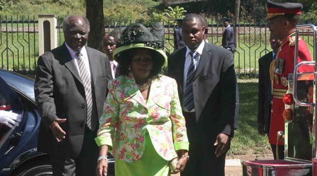 Kenya's former President Mwai Kibaki (left) and First Lady Lucy Kibaki