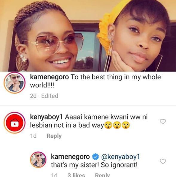 Kamene kwani wewe ni Lesbian? – fan questions Kamene Goro after posting this Photo