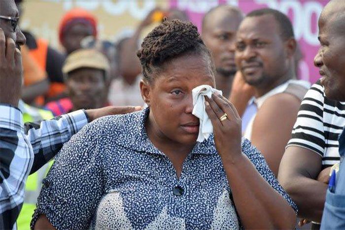 An emotional Rose Mueni after learning of her husband's death