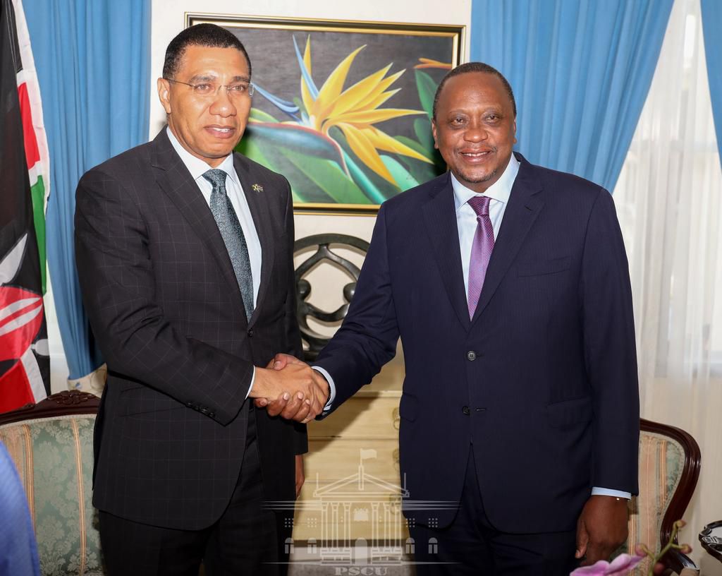 President Uhuru kenyatta with Jamaican Prime Minister Andrew Holness