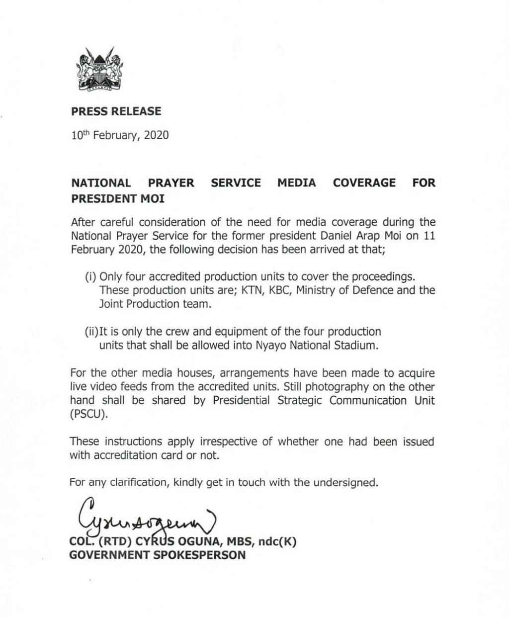 The Only four Media House providing coverage at Moi’s requiem Mass at Nyayo Stadium (List)