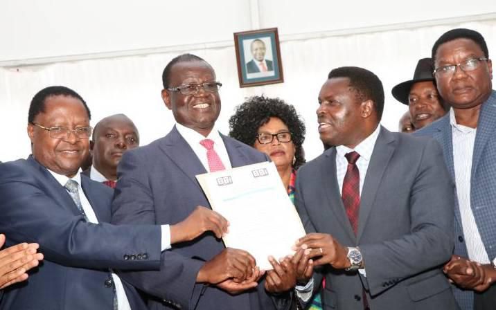 File image of Governors Martin Wambora (Embu), Kiraitu Murungi (Meru), Muthomi Njuki (Tharaka Nithi) and former assistant minister Kilemi Mwiria at a recent BBI event
