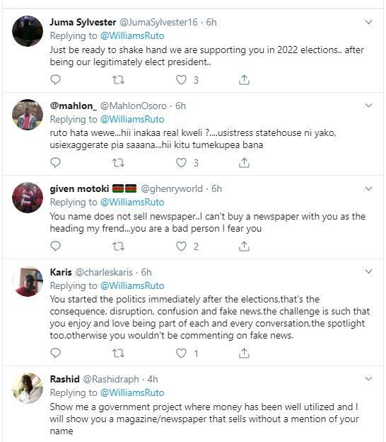 DP Ruto pleads with Newspapers to refrain from using his name to spread fake news