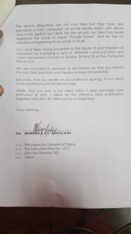 Notice of intention to sue