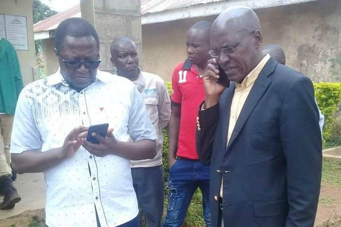 Ikolomani MP Berard Shinali condoles with Former Kakamega Senator Boni Khalwale at his home where he announced the death of his first wife Adelaide on Saturday