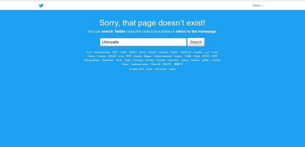 A screen grab of Uhuru Kenyatta's deleted twitter page