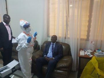 A member of CS Mutahi Kagwe's staff gets tested for Covid-19