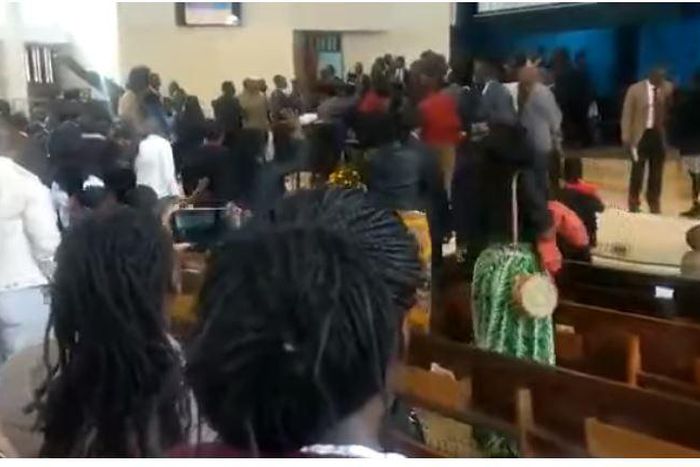 A screen-grab image of the chaos at Nairobi Central SDA church