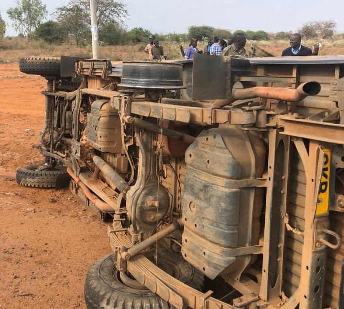 File image of a police vehicle that was involved in an accident along the Nairobi-Mombasa highway in June