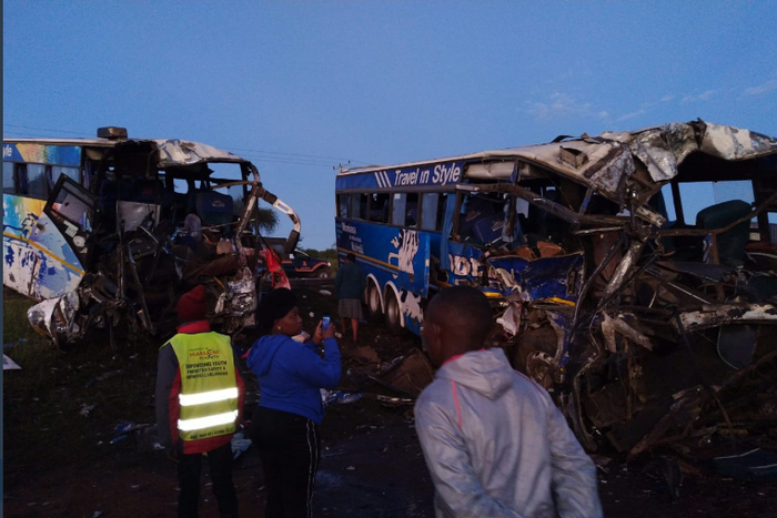 5 Killed, 62 rushed to Hospital as two Modern Coast Buses collide along Mombasa-Nairobi highway