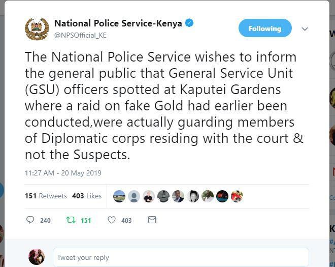 A tweet from National Police service