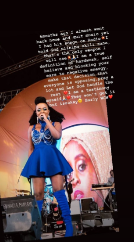 Nadia Mukami reveals why she almost quit music