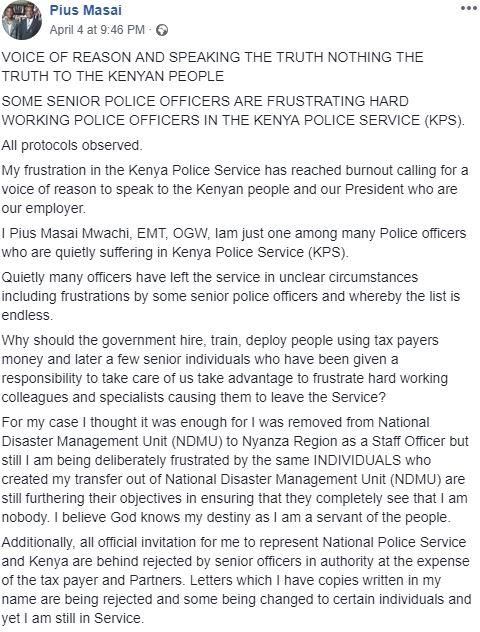 The lengthy post by Masai