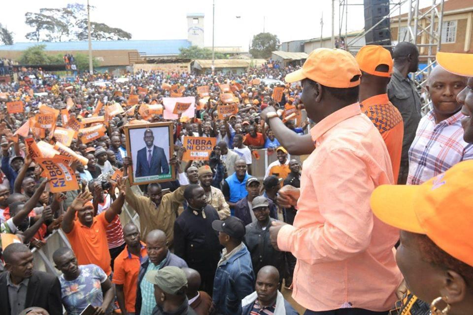 Raila Odinga leading the ODM brigade in campaigns in Kibra on 27 Oct 2019