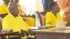 President Museveni'his wife Janet at the the EC site in Lweza for nomination