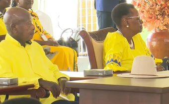 President Museveni'his wife Janet at the the EC site in Lweza for nomination