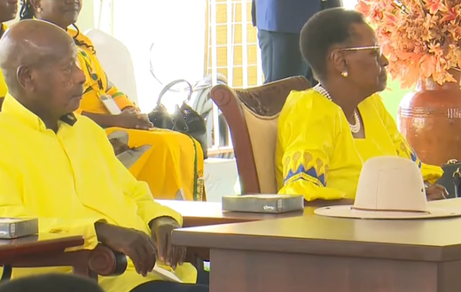 President Museveni'his wife Janet at the the EC site in Lweza for nomination