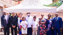President Yoweri Museveni with the Late George Kanyeihamba's family