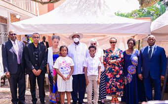President Yoweri Museveni with the Late George Kanyeihamba's family