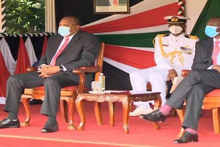 President Uhuru Kenyatta and Deputy President William Ruto during the 57th Madaraka Day Celebrations at State House.