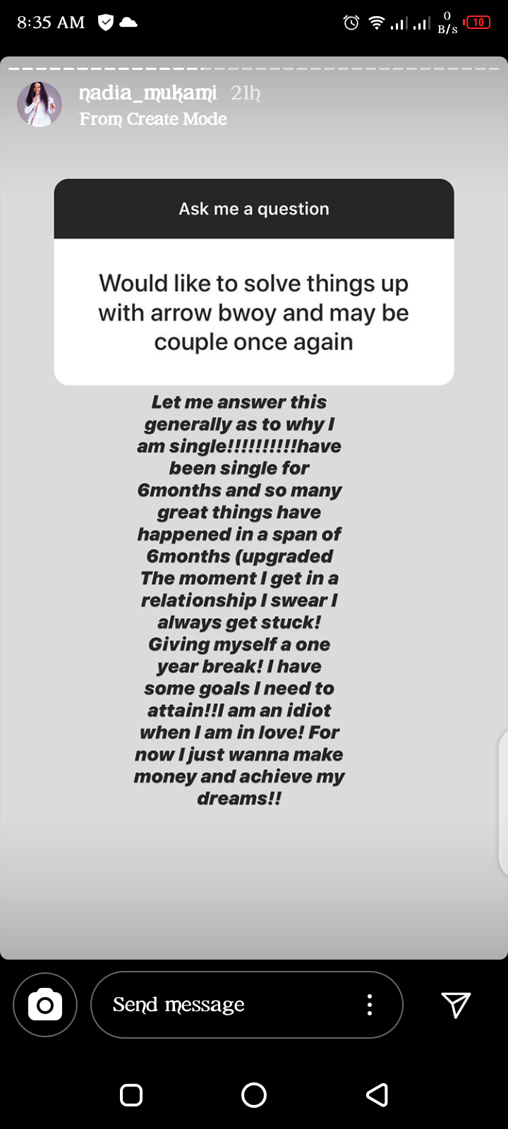 I always get stuck when I get into relationships – Nadia Mukami