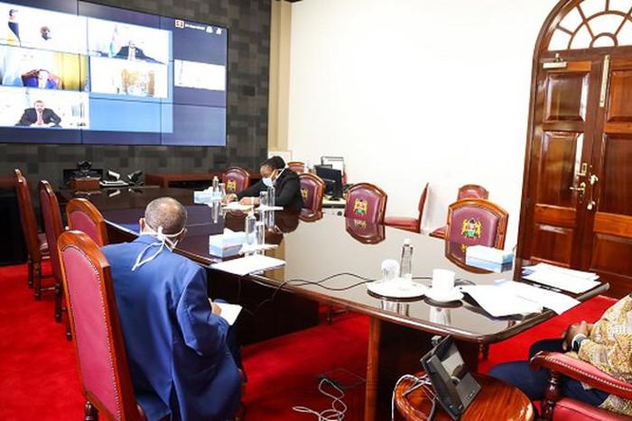 File image of President Uhuru Kenyatta holding a virtual meeting. He is expected to chair a Jubilee Party Parliamentary Group meeting on Monday, 22 June 2020