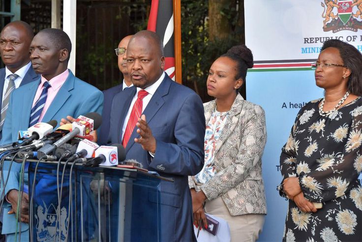 File image of Health CS Mutahi Kagwe at a past press briefing on Covid-19