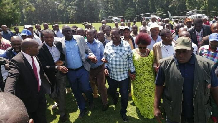 File image of Musalia Mudavadi, Omboko Milemba, Moses Wetangula and other Western Kenya leaders when they made a surprise visit to the BBI rally at Bukhungu Stadium in Kakamega County