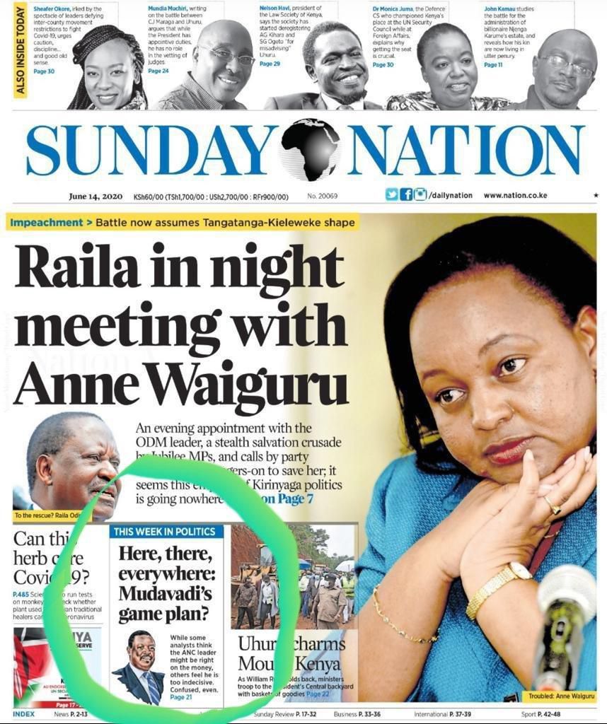 Sunday Nation front page for June 14, 2020