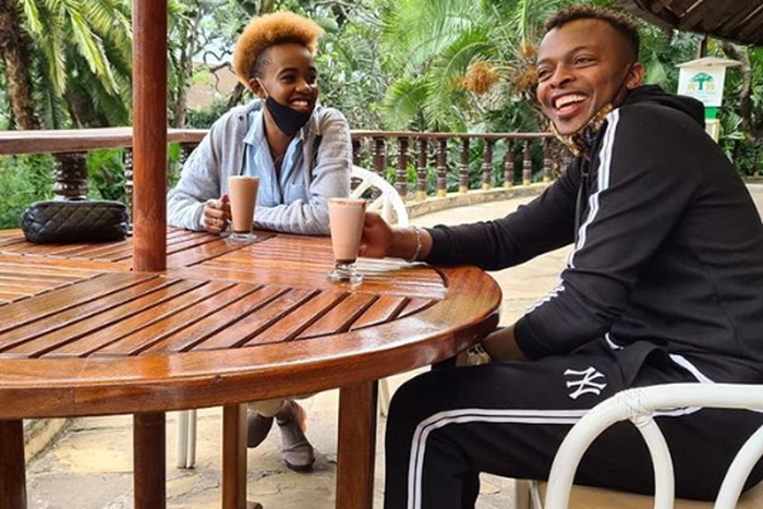 Kenyan gospel musician Ringtone Apoko in a recent photo with Tik Tok sensation Azziad. He has explained why he stopped looking for a wife