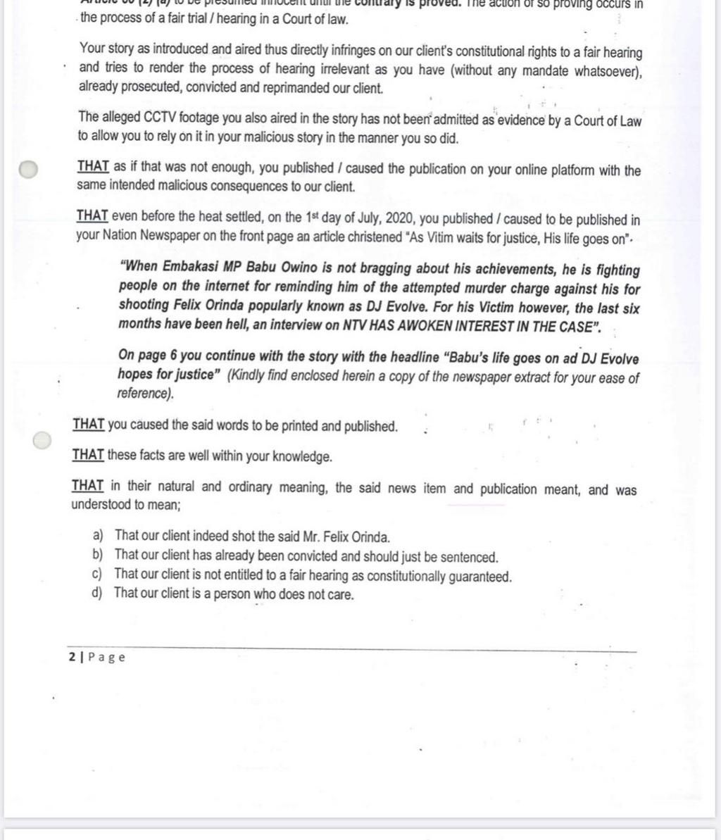 Embakasi MP Babu Owino takes legal action against NTV for saying he shot DJ Evolve