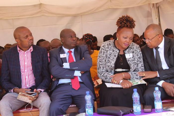 File image of Rigathi Gachagua (second from left) flanked by MPs Moses Kuria (left)), Rahab Mukami and Gichuki Mugambi